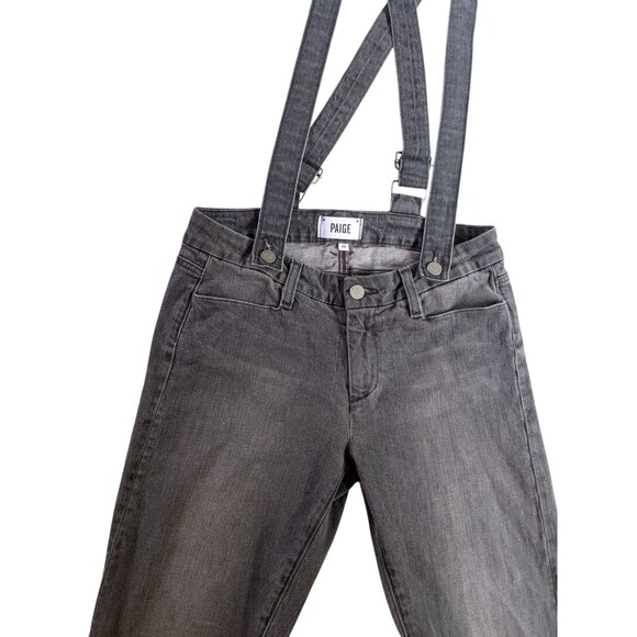 Paige Denim Suspender Overall Jeans Women's 26 Gray Stretch Cotton Hipster - Picture 2 of 10